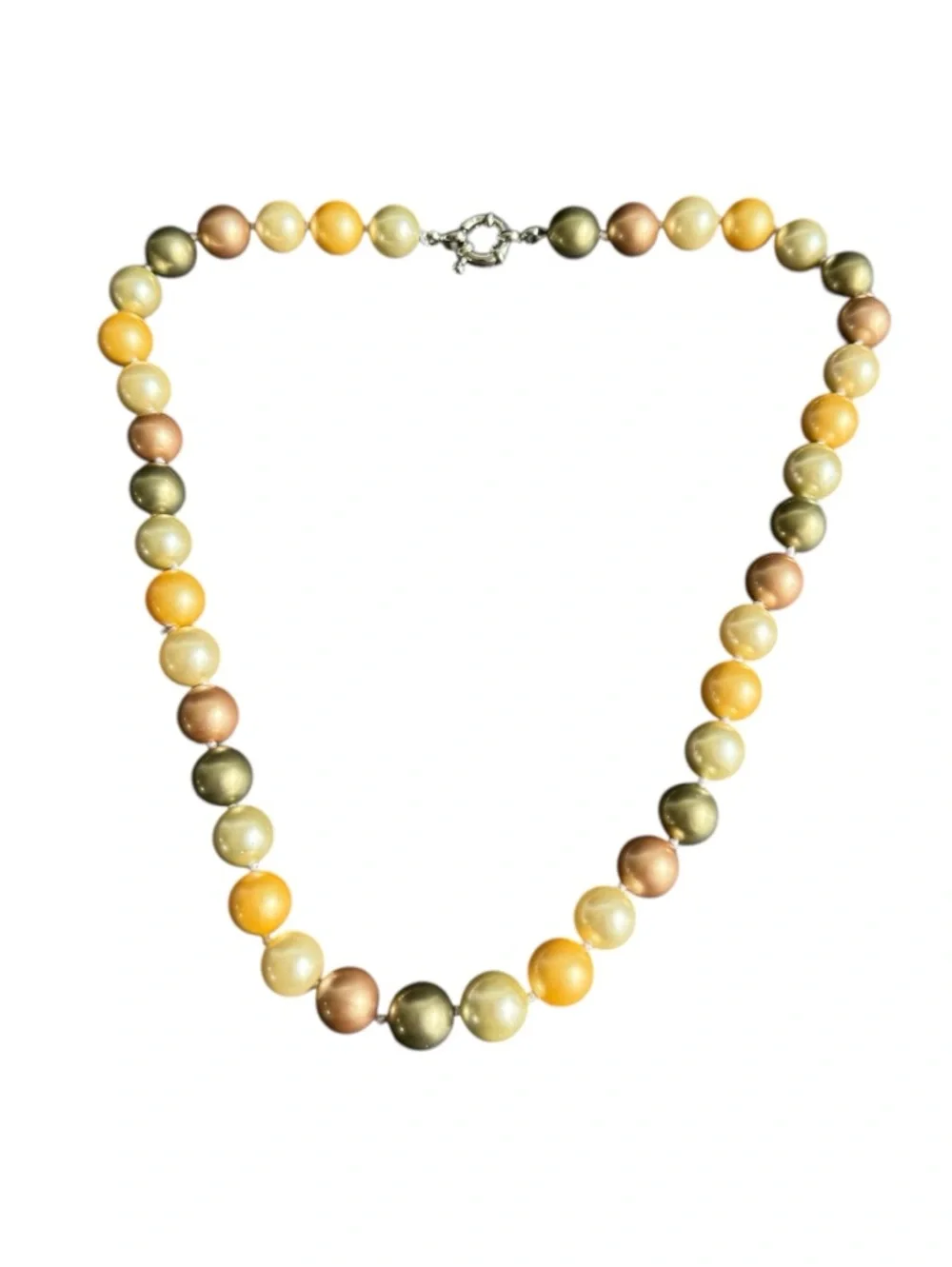 Vintage Multicolor‎ Pearl Bead Necklace Yellow Gold Champagne Old Money Capsule